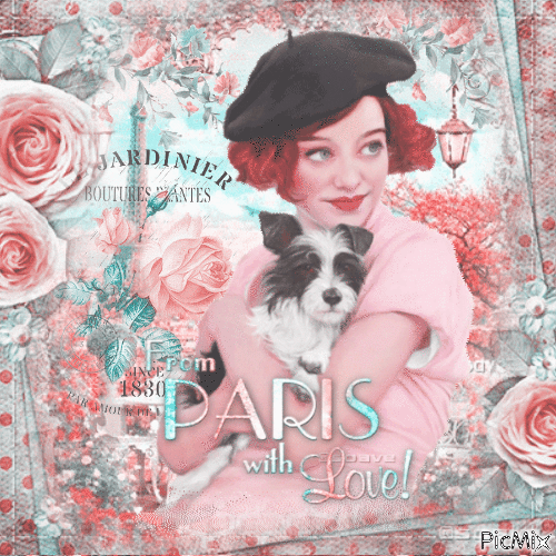 vintage woman dog Paris - Бесплатный анимированный гифка