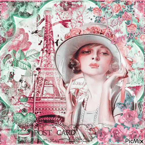 Vintage woman in Paris - Gratis geanimeerde GIF