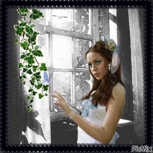 Mujer en la ventana - GIF animado grátis