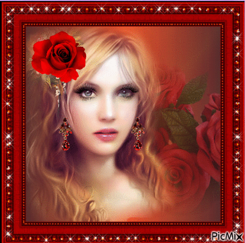 rosa rossa sui capelli - GIF animado grátis