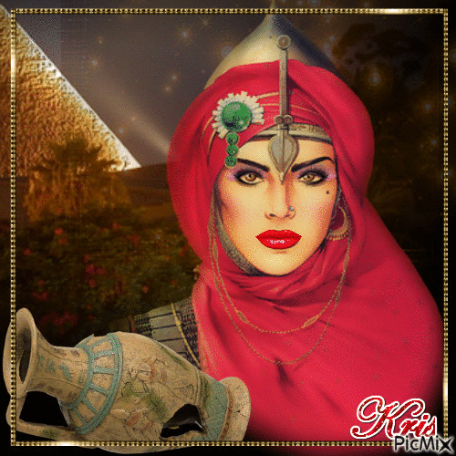 Portrait de femme dans un foulard rouge - GIF เคลื่อนไหวฟรี