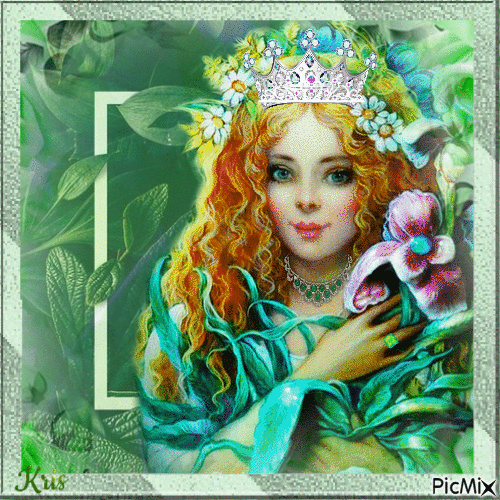 Petite reine fantaisie dans les tons verts - Ingyenes animált GIF