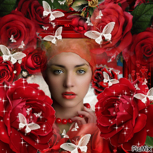 Girls et Roses rouges - GIF animado gratis