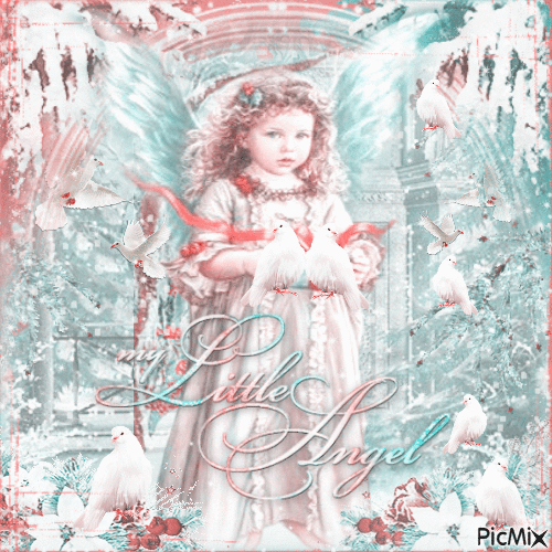 Little angel girl children dove winter - GIF animé gratuit