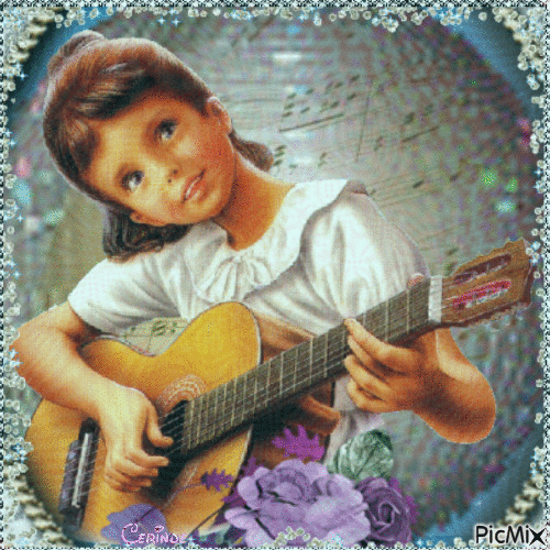 *Enfant jouant de  la guitare* - Безплатен анимиран GIF