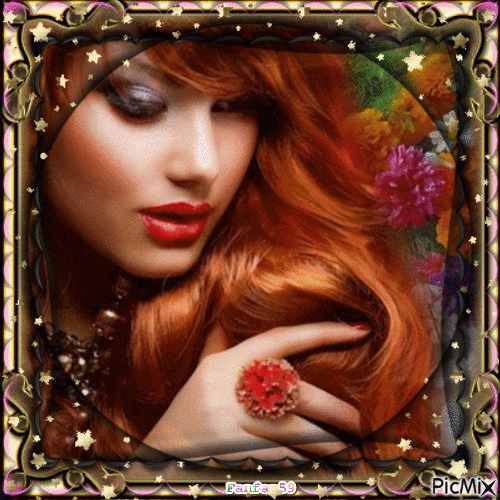 Belle femme rousse romantique - Gratis animerad GIF