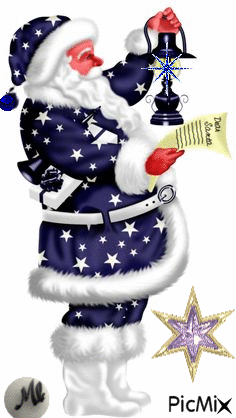 Papá Noel se cambia de traje (azul) - GIF animado gratis