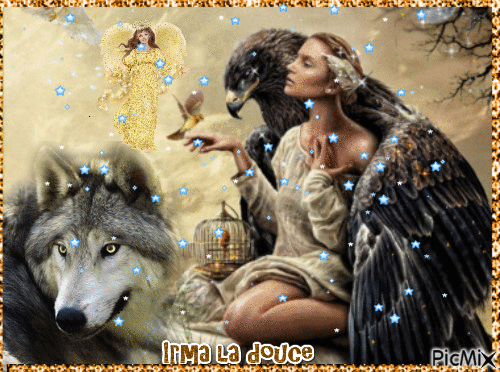 Femme aigle et loup - Ilmainen animoitu GIF