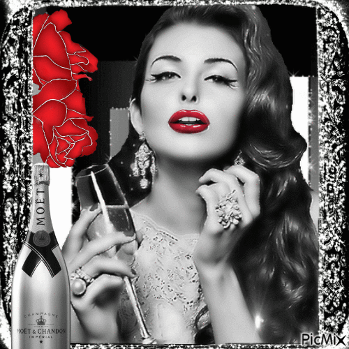 Portrait femme avec coupe de champagne - Besplatni animirani GIF