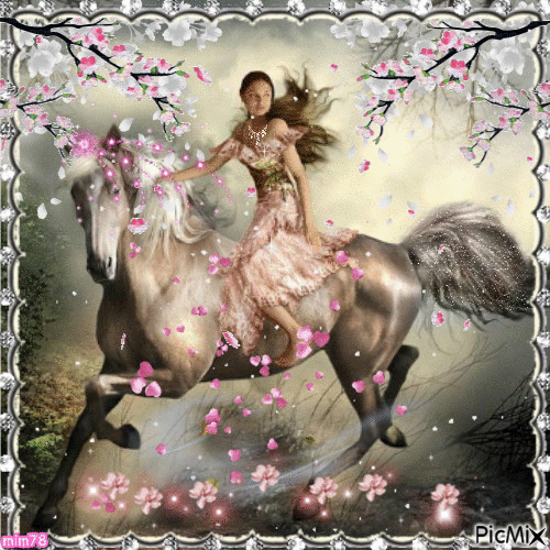 femme et son cheval - Gratis animeret GIF