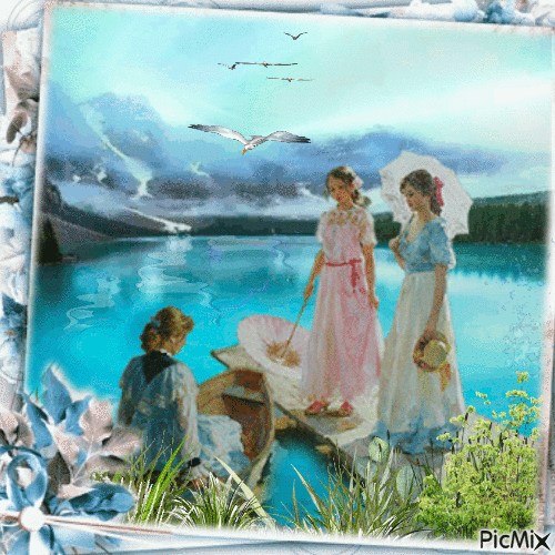tarde en el lago- vintage - Ingyenes animált GIF