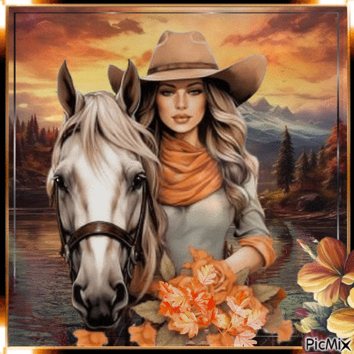 paseo a caballo en otoño 🍁 - 無料のアニメーション GIF