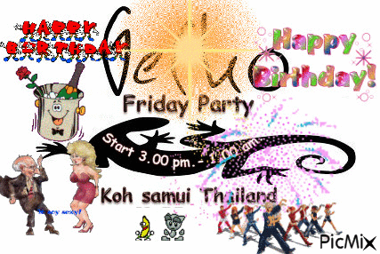 Gecko bar samui birthday - Animovaný GIF zadarmo
