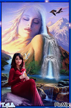 La femme et la cascade - Animovaný GIF zadarmo