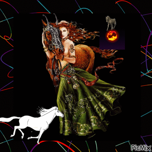 Femme et cheval - GIF animado gratis