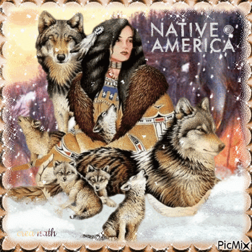 Amérindienne, loups en hiver - Безплатен анимиран GIF