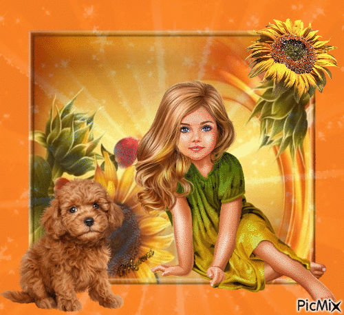 fillette et son chien - Ingyenes animált GIF