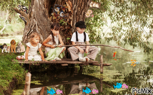 niños pescando - Darmowy animowany GIF