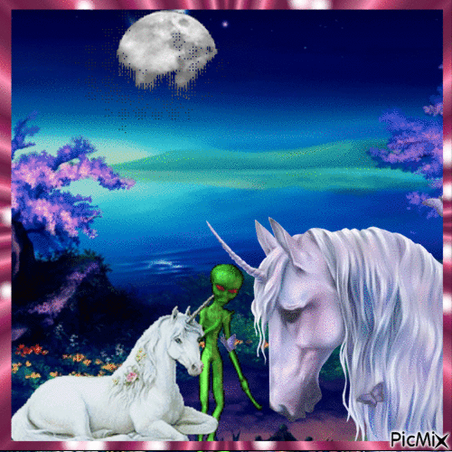 moon with unicorns - Ingyenes animált GIF