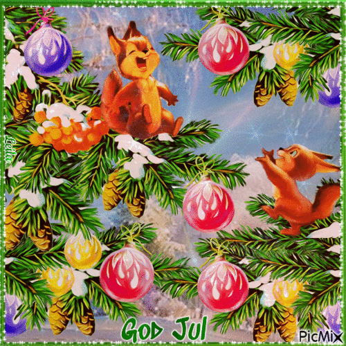 Merry Christmas. Squirrel in the Christmas tree - Nemokamas animacinis gif