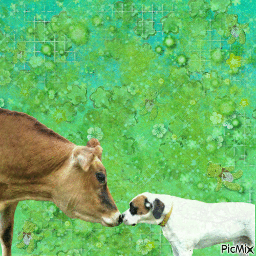 Cow and dog - GIF animé gratuit