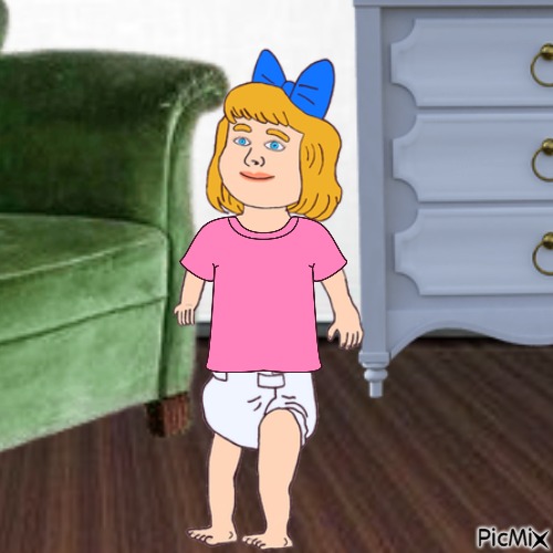 Baby near easy chair and dresser - 免费PNG