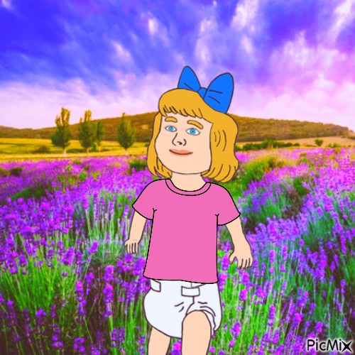 Baby girl in field of purple flowers - бесплатно png