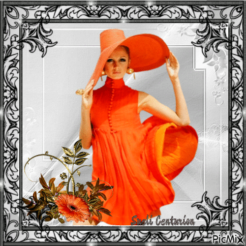 Mulher de laranja com fundo cinza - Ingyenes animált GIF