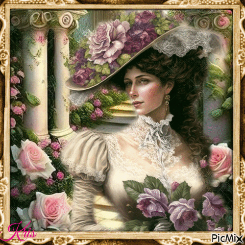 Femme avec un chapeau fleuri - Gratis geanimeerde GIF
