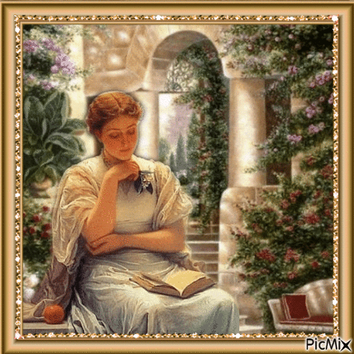 VINTAGE, LADY READING A BOOK - Free animated GIF