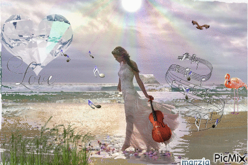 la femme joue la melodie de sa mer - GIF animé gratuit
