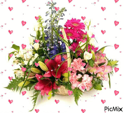 basket with flowers - Gratis geanimeerde GIF
