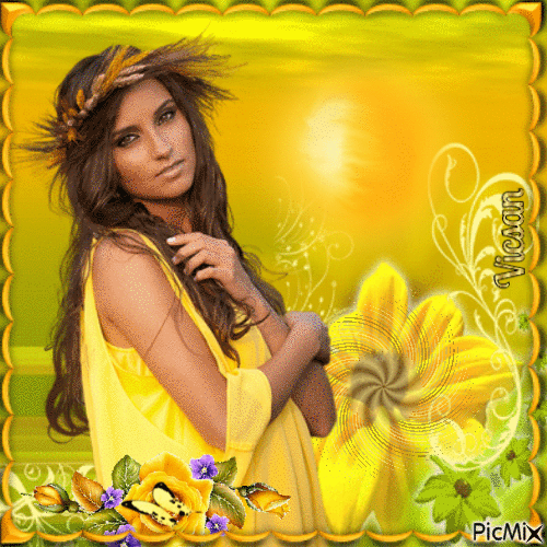 Retrato de una mujer en amarillo - GIF animasi gratis