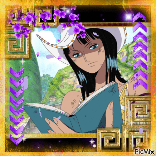 One Piece Nico Robin Skypiea Reading - Бесплатни анимирани ГИФ