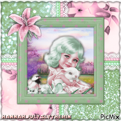 ♥☼♥Cute Little Girl in Green & Pink♥☼♥ - Free animated GIF