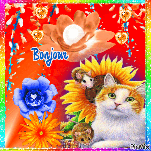 Bonjour  les chatons - Бесплатный анимированный гифка