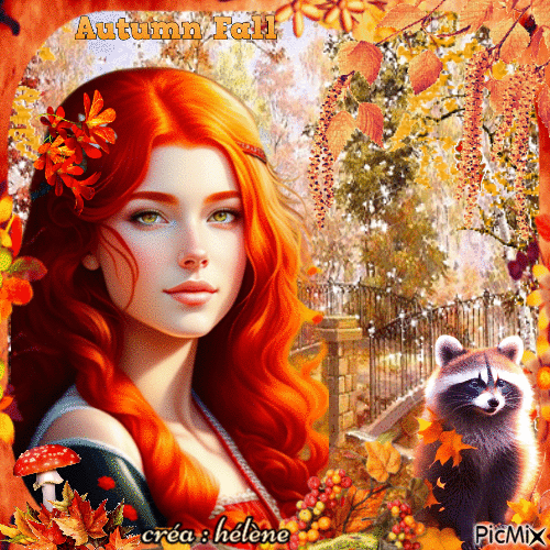 Jeune fille rousse en automne - Gratis animerad GIF