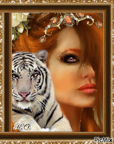 kobieta i tygrys - GIF animado grátis