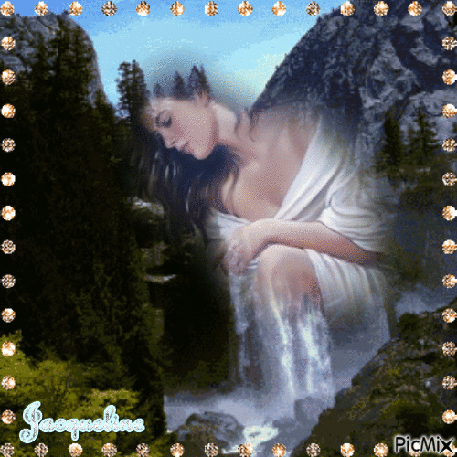 femme sur une jolie cascade - Besplatni animirani GIF