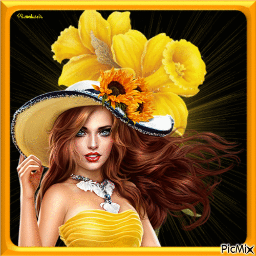 Portrait femme en jaune. - Gratis animerad GIF