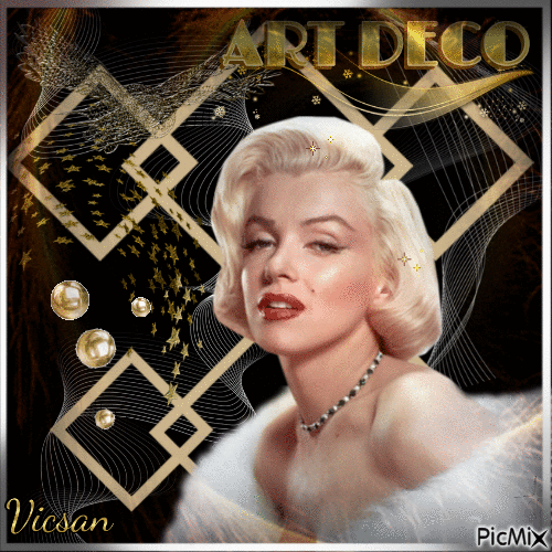 Art deco con Marilyn Monroe y un fondo negro - Бесплатный анимированный гифка