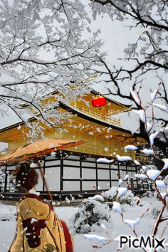 Japón medieval en invierno - GIF animé gratuit
