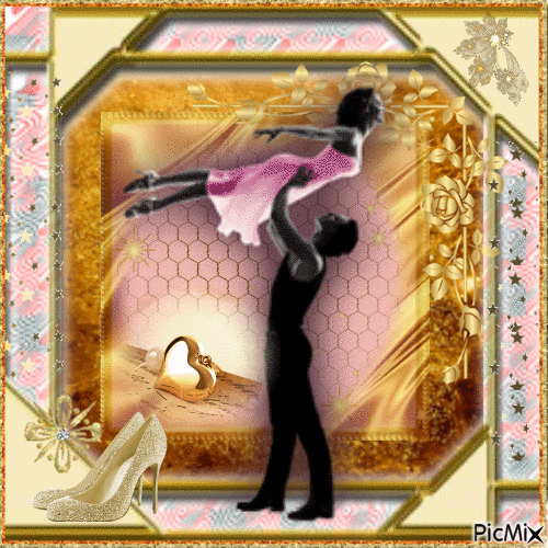 Dancing Couple - Gold Background - Free animated GIF