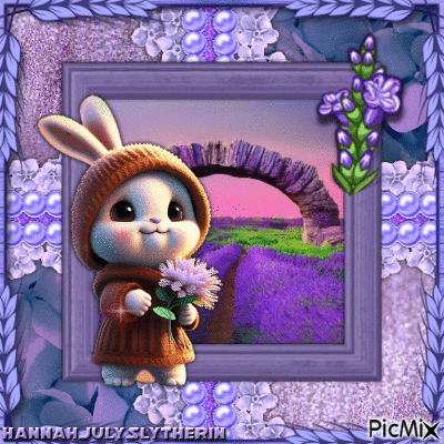 ((Cute Bunny with Lavender)) - GIF animé gratuit