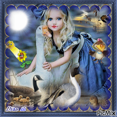 A Little Girl and her Ducks - GIF animé gratuit