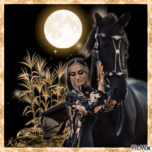 Femme avec son cheval - Бесплатный анимированный гифка