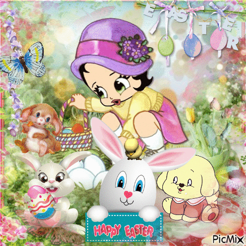 easter with betty and friends - GIF animé gratuit