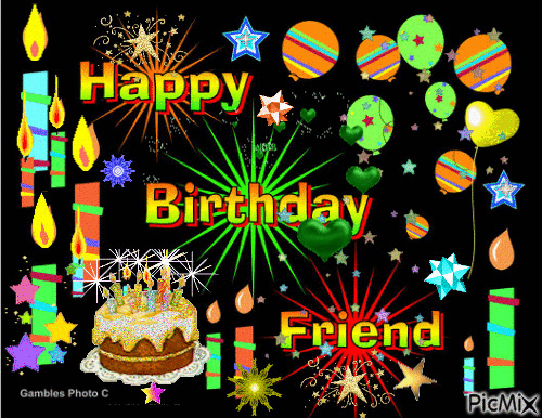 Happy Birthday friend 1 - Безплатен анимиран GIF