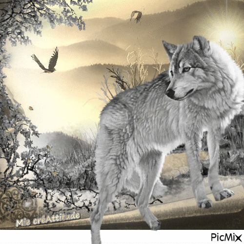 Le loup sort du cadre - GIF animé gratuit