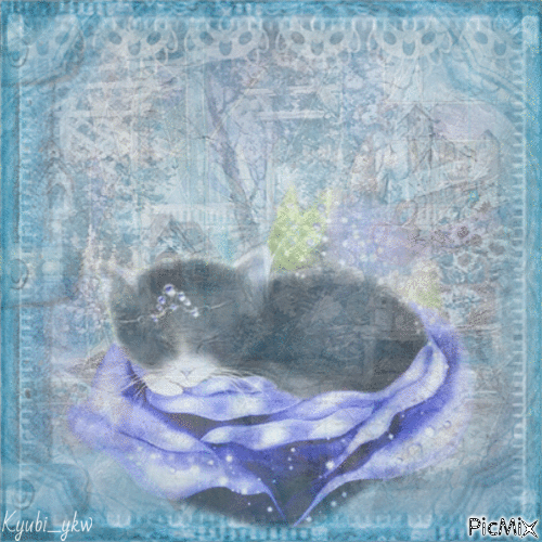 Blue sleepy kitten - GIF animé gratuit
